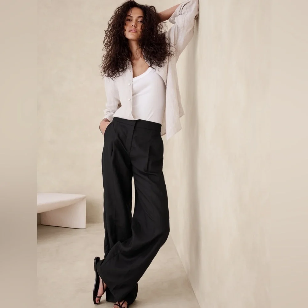 NEW! Banana Republic Black Tencel-Linen Wide-Leg Pant - 445928 🪉 🖥️7️⃣